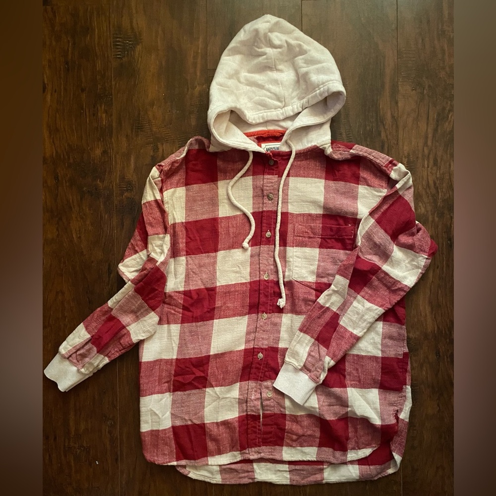 American Eagle Outfitters Red and Cream Plaid Shirt, NWOT